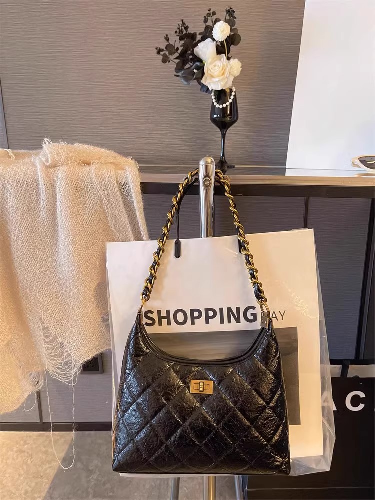 Túi tote nữ da thật kiểu tweed đeo chéo dây xích chần bông — Màu đen, Đỏ Ancora, Cà phê Mocha, Màu nâu chi tiết 21