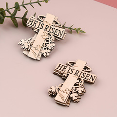 New Easter wooden craft pendant, he was reborn, cross olive wood slice pendant