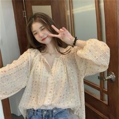 超大码300斤法式别致碎花长袖衬衫女夏秋季薄款显瘦胖mm小衫上衣