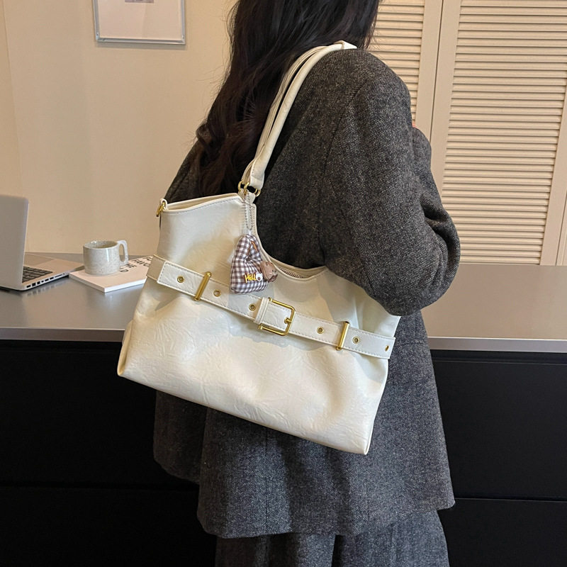 Túi tote đeo vai đeo chéo cỡ lớn phong cách tối giản, túi xách tay kẹp nách — Gạo trắng không có mặt dây chuyền, Màu cà phê Không có mặt dây chuyền, Màu nâu không có mặt dây chuyền, Đen không có mặt dây chuyền chi tiết 20