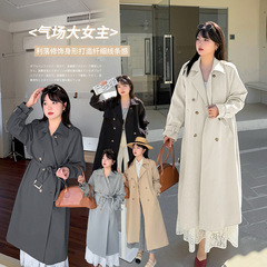 イノ 大きいサイズ レディース スーツカラー ベルト付き ロング丈 ウインドブレーカー 2025年秋新作 着痩せ効果 通勤ジャケット 122057