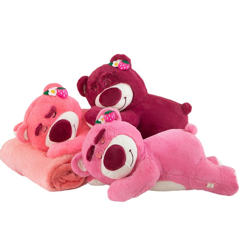 Pequeño libro rojo fresa abrazo cerdo dibujos animados transfronterizos niños oso peluche juguete siesta de coche manta de aire acondicionado de doble uso