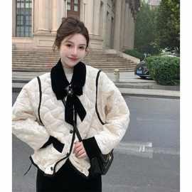 韩系富家千金秋冬小香风感超好看夹棉丝绒棉衣外套女图片色雪尼尔