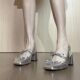 French Thick Heel Silver Bow Sandals Fairy Shoes 2025 New Summer High Heel Square Toe Shoes with Skirt