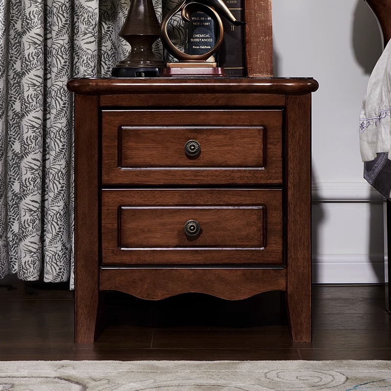 American Style Country Full Solid Wood Bedside Table Double-pumping Simple Vintage Furniture Mahogany Classic Master Bedside Cabinet