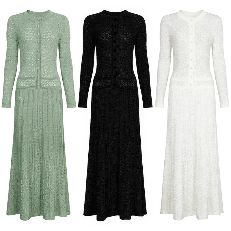 25118 Spot Nanyou High-Quality Bright Silk European and American New Fashion Knitted Slim Slim Long-Sleeved Long Dress