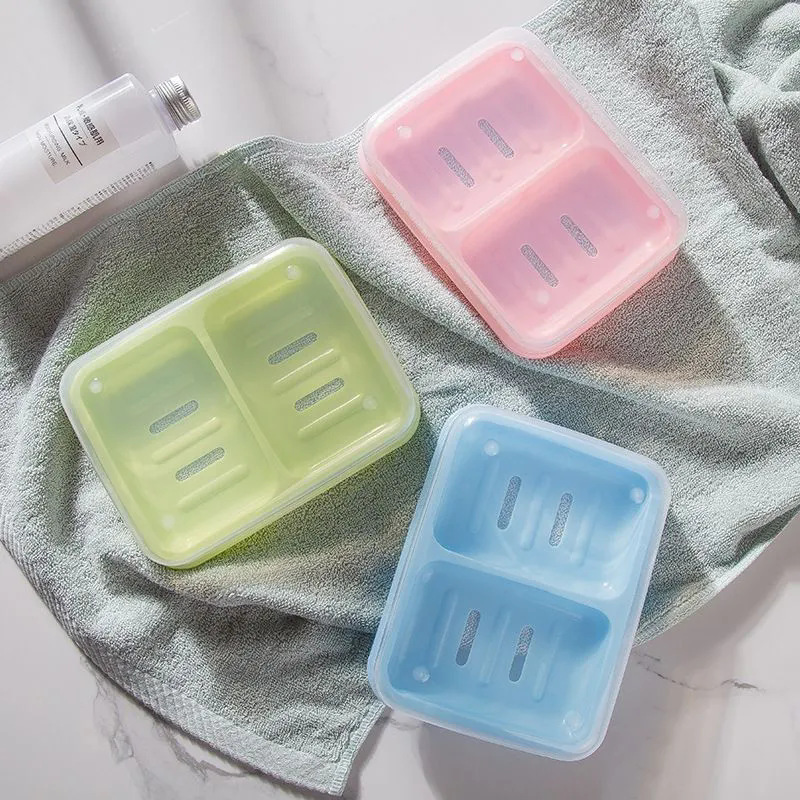 大型石けん箱双格石けん箱蓋付きアスファルト家庭用石けん箱二合一防水トイレ寮用品|undefined