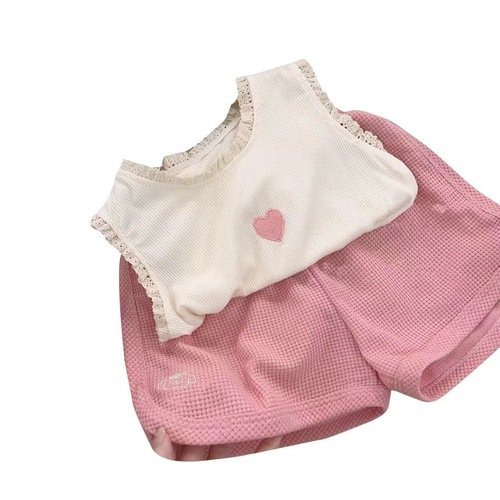 Pure cotton girls vest suit summer  new style children's Korean version of children's shorts casual two-piece set