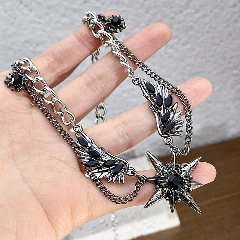 Inlay Design Hip-Hop Retro Cool Style Geometric Star Artificial Crystal Alloy Choker Wholesale