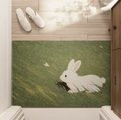 Avtomobil döşəmə paspasları Loop Door Mat, Household Carpet - little-white-rabbit-on-grass-4060cm-pvc-wire-loop