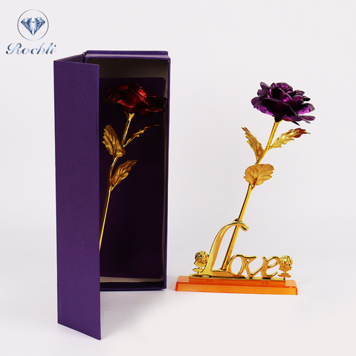 Gold Leaf Rose Creative Valentine's Day Gift Flip-Top Window Box Set Artificial Flower Factory Wholesale One Piece