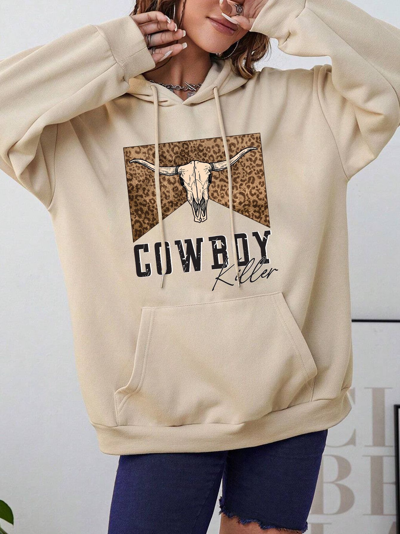 Women's hoodie plain color letter hoodie Oversized_voghion.com