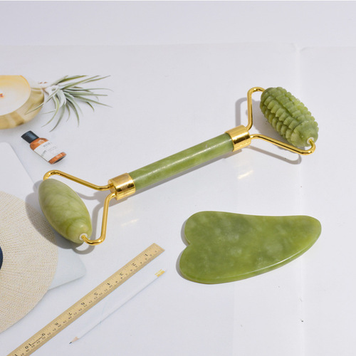 New Product - Green Phoenix Jade Facial Massager for Slimming Face with Dual-Head Jade Stones, Facial Care Meridian Gua Sha Board with Rollers