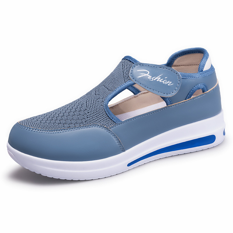 Zapatos mujer todo-fósforo zapatos casuales de talla grande zapatos de malla de suela gruesa de cuña tejida voladora zapatos de mujer de malla con velcro