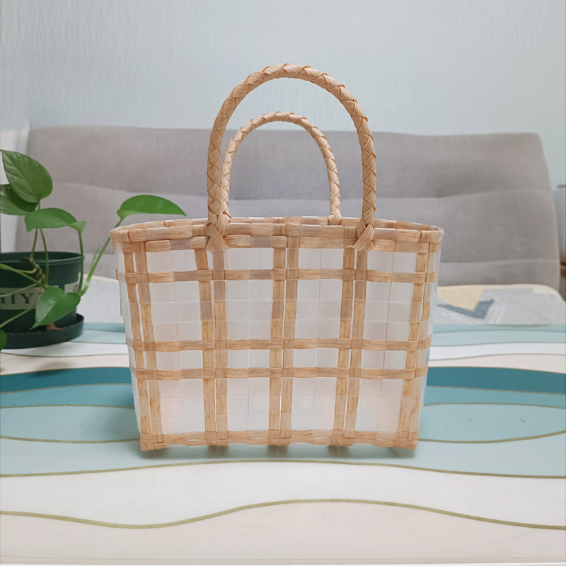 756g Weight Open Closure Type Double Handle Strap Type Handbag Bags Type Holiday, Travel Occasion PVC Material Plaid Pattern All Seasons Season Women's Gender Cute, Vacation Style Square Shape Large Size Women's Cute Vacation Plaid PVC Shopping Bags 15