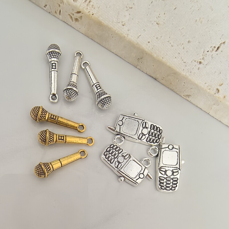 DIY jewelry zinc alloy music microphone earrings pendant pendant retro microphone mobile phone accessories