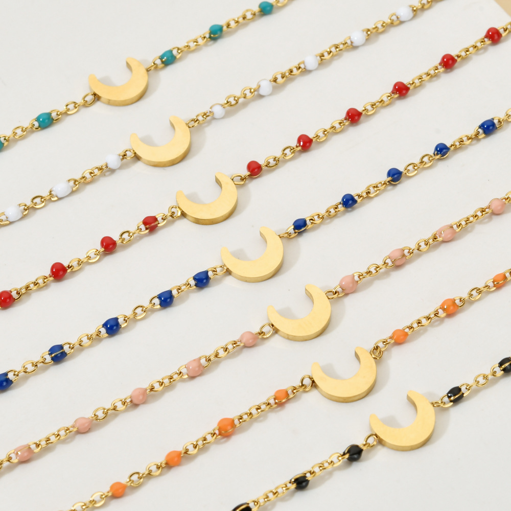 1 Piece Quantity Bohemian Moon Stainless Steel Enamel Plating Bracelets