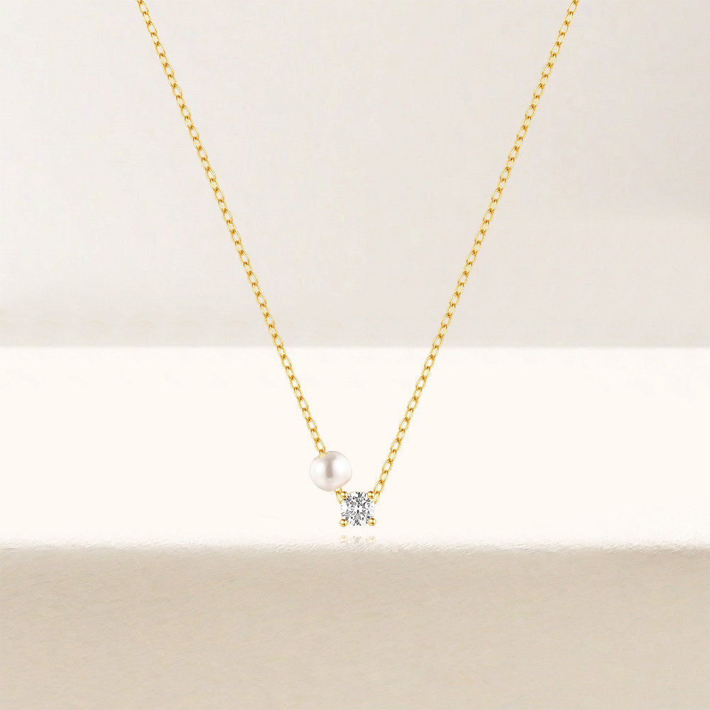 925 Sterling Silver Material 925 Sterling Silver Zircon Pearl Plating Inlay Geometric Necklace