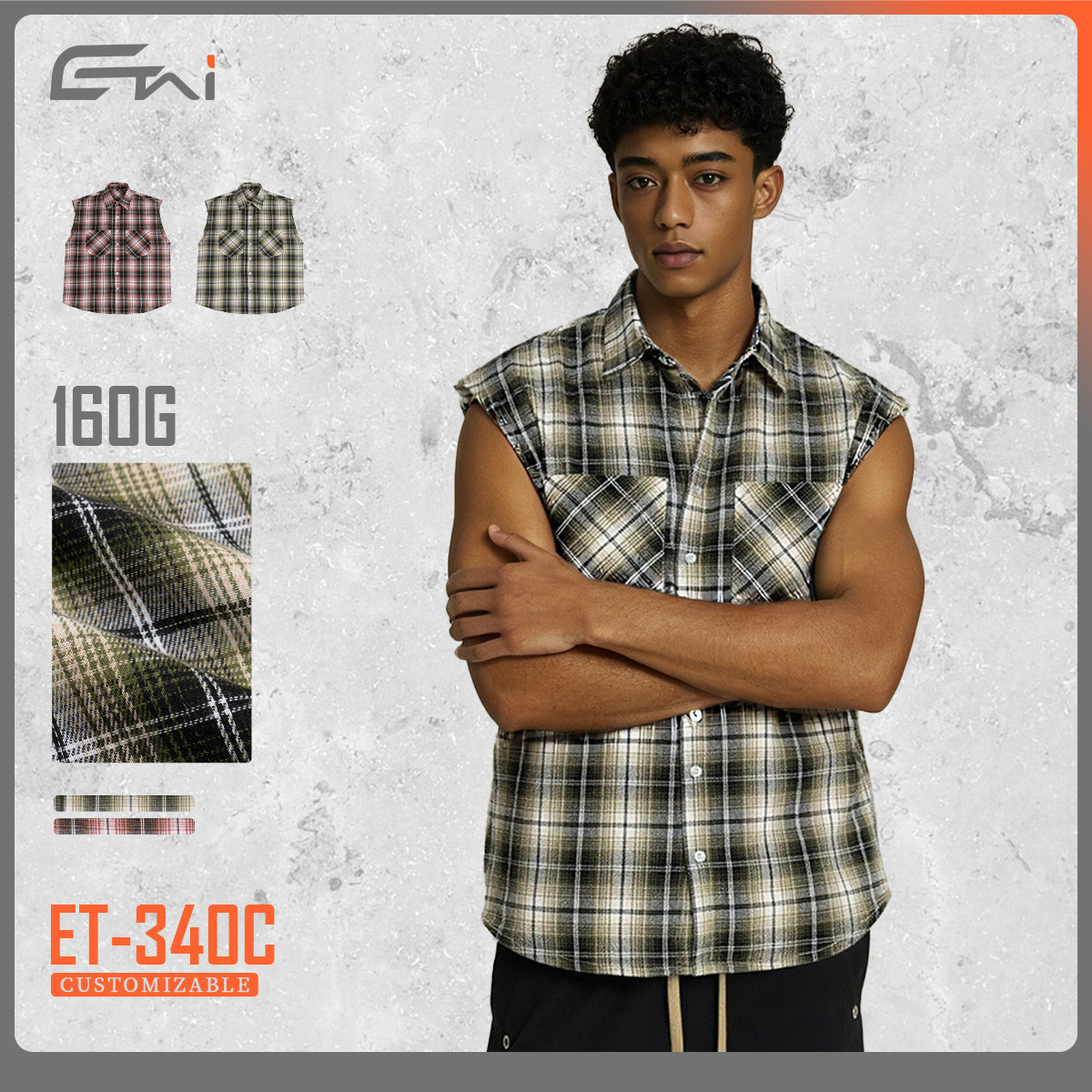 ETAI para hombre | Camisa a cuadros sin mangas con chaleco de marca de moda de verano Camisa casual de solapa suelta de alta calidad para hombre
