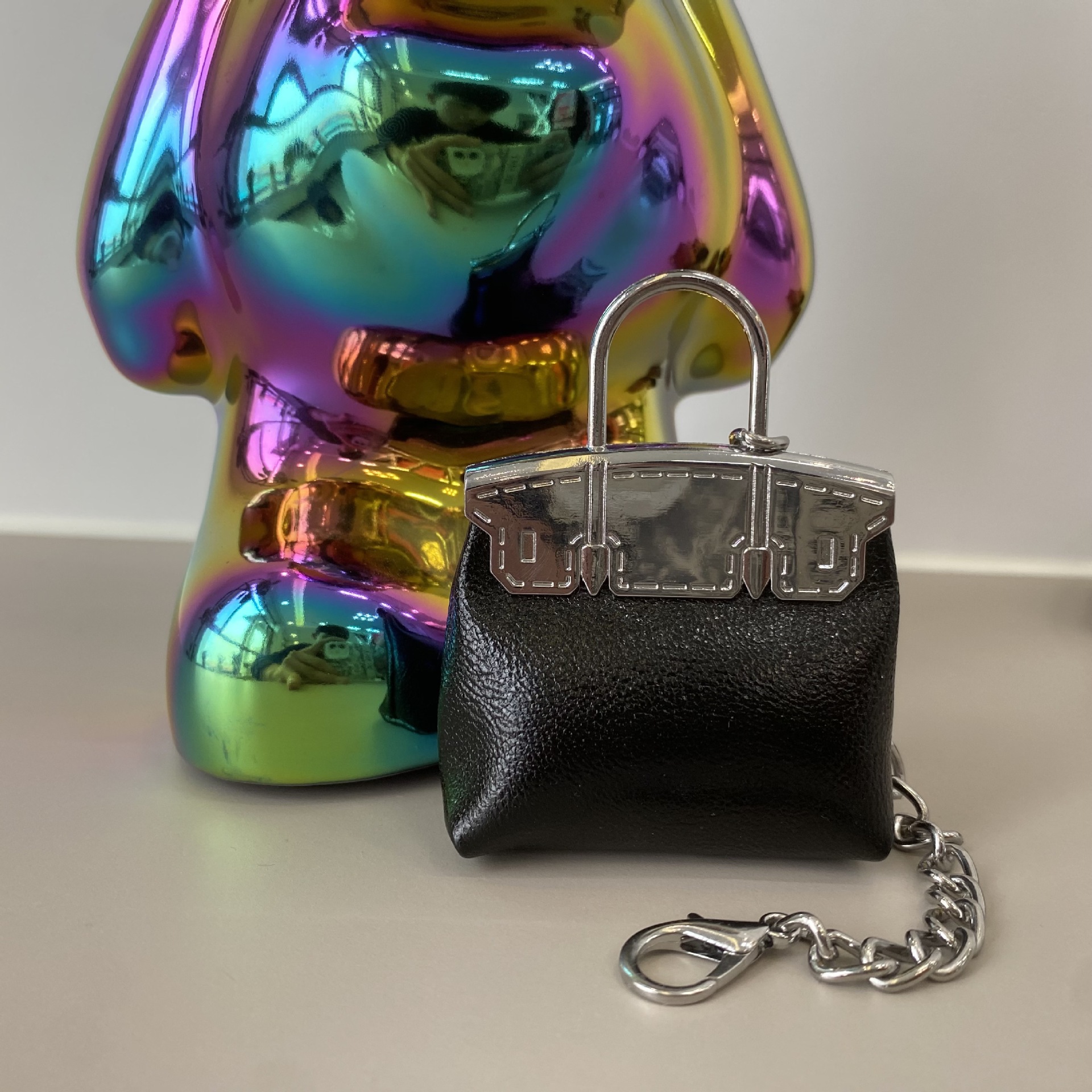 블랙 오일 왁스 가죽 실버 체인