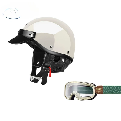 Motosiklet dəbilqələri – 3C Scoop Helmet - xs-bright-white-white-frame-green-line-goggles-free-shipping-by-sf-express