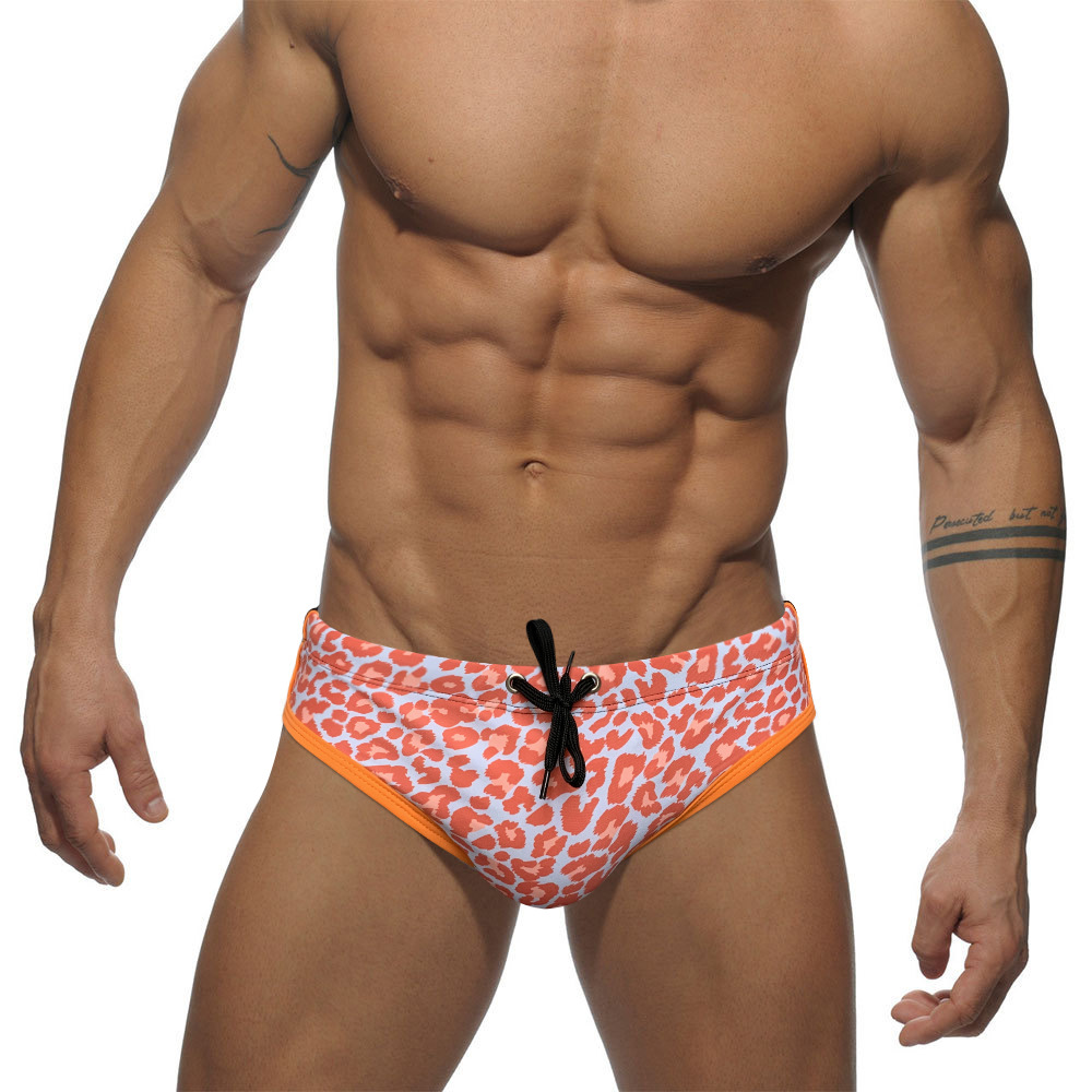 JESSBORN Leopard Fashion Men's Swimming Trunks Sexy Low Waist Triangle Swimming Trunks Seaside Surfing Spa Professional Swimsuit