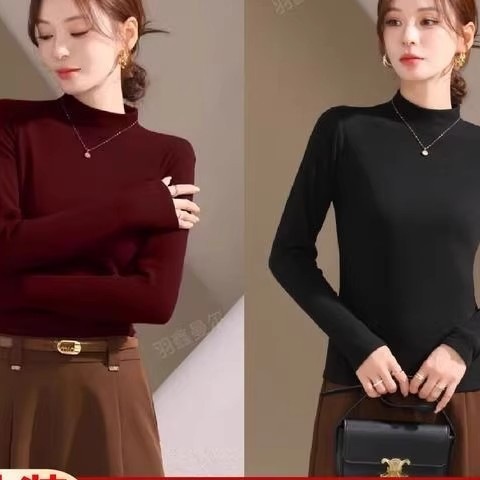 Yixuan Clothing Autumn Half-Turtleneck Silk Protein Base Shirt for Women, Can Be Worn as Inner or Outer Layer, Yuxin Maner