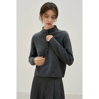 见衫JANSAN 山羊绒混纺小高领排扣设计绒感微宽松针织打底毛衣女