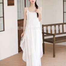白胚吊带裙明星同款优质飞袖长款纯棉沙滩飘逸吊带裙景区DIY