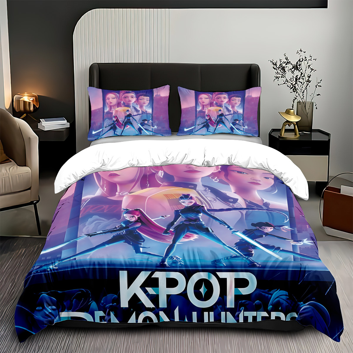Customized Cross-Border Bedding Three-Piece Set with 3D Digital Printing of the Huntress Girl Group, Pillowcase and Duvet Cover, Home Textile Pod Manufacturer