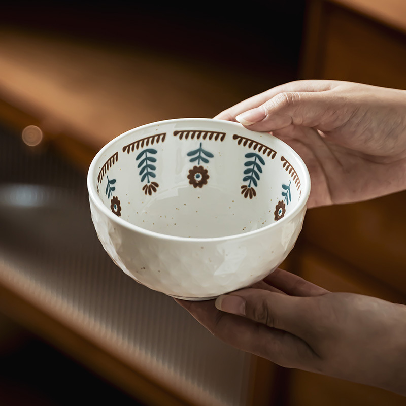 Japón estilo retro dibujado a mano pequeña flor cerámica doméstica cubiertos de arroz tazón de ensalada tazón de fideos tazón de sopa tazón de desayuno
