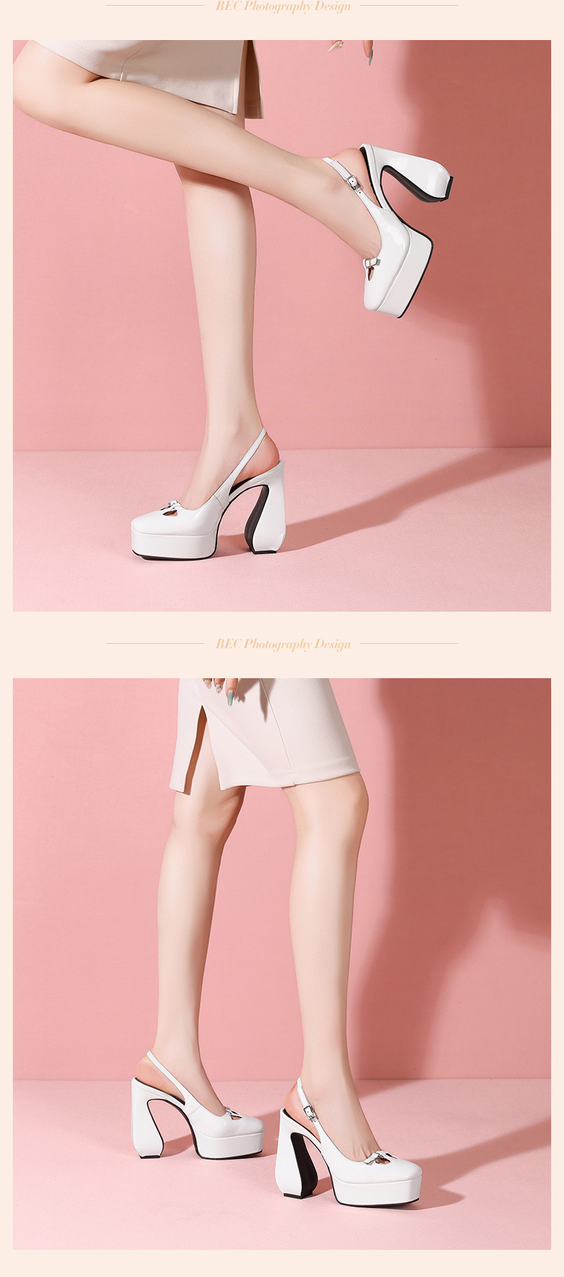 Sandal cao gót nữ mũi vuông đế platform da bò sơn — đen chi tiết 8