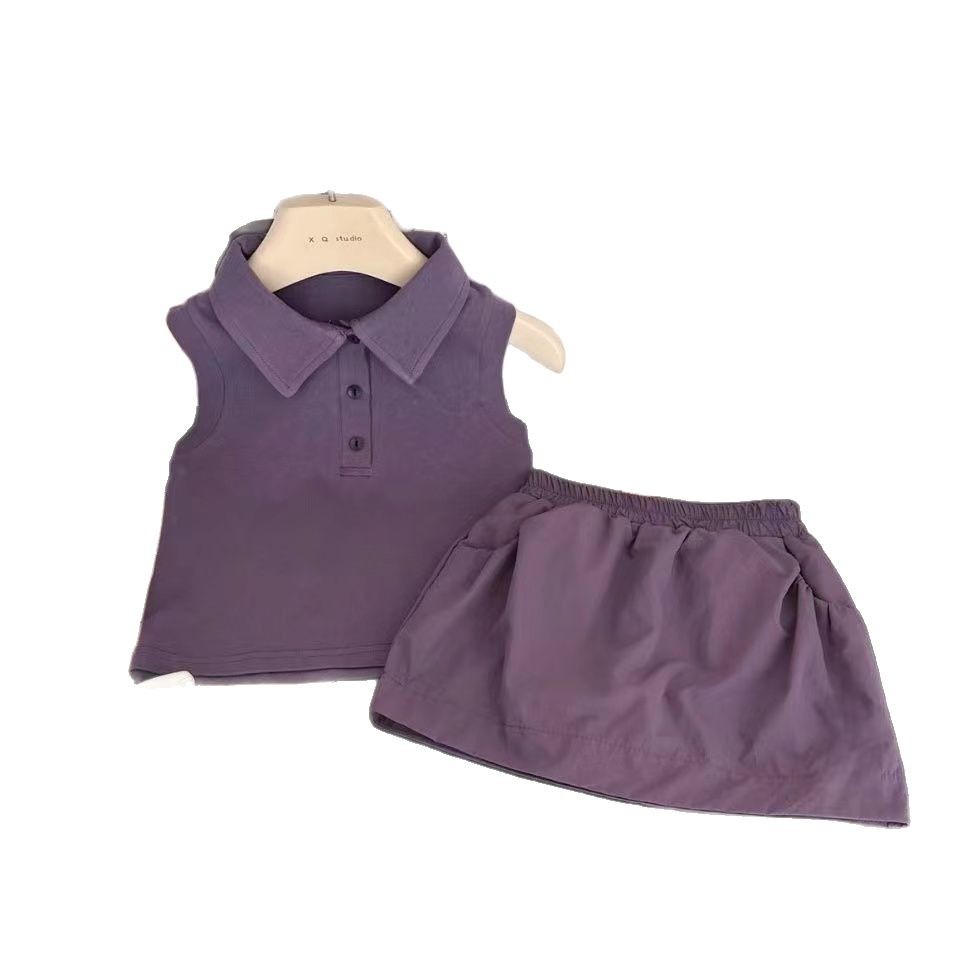 Niños sin mangas niñas 2025 traje verano niñas falda corta color sólido bebé solapa chaleco traje de dos piezas