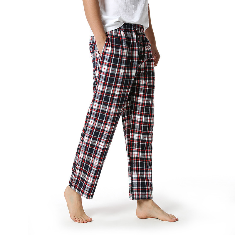 Men's Flannel Pajama Pants Casual Long Pants Cotton Plaid Straight Pants with Side Pockets Homewear_voghion.com