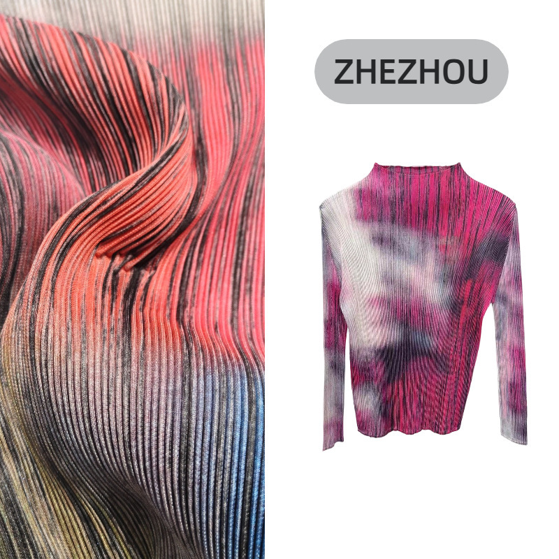 Miyake-Style Tie-Dye Pleated Suit for Women, High Elasticity, Slim Fit, Artistic, Casual, Stylish Pleated Two-Piece Set Miyake-Style Tie-Dye Pleated Suit for Women, High Elasticity, Slim Fit, Artistic, Casual, Stylish Pleated Two-Piece Set