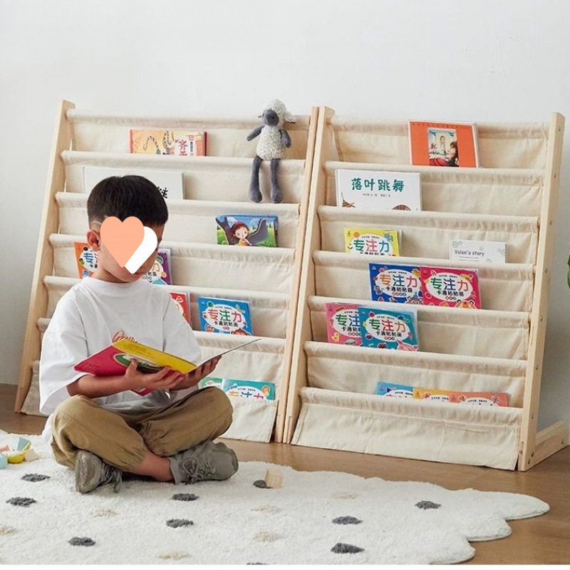 Solid Wood Children's Bookshelf Picture Book Rack Floor-Standing Storage Rack Book Storage Ins Style Picture Book Rack Book Storage