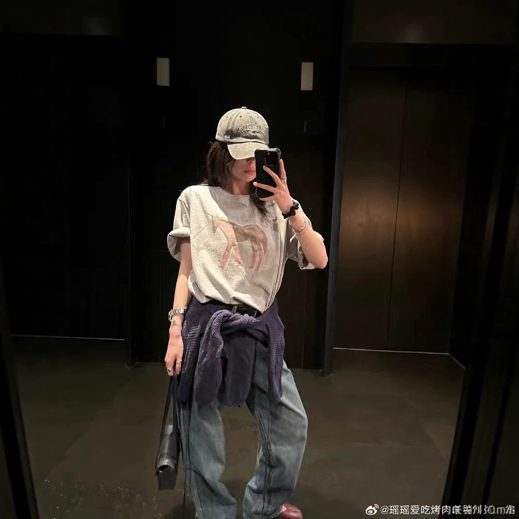 Korean Dongdaemun 2026 Spring/Summer New Color-Block Pony Print Short-Sleeve T-Shirt for Women, Loose and Casual Top