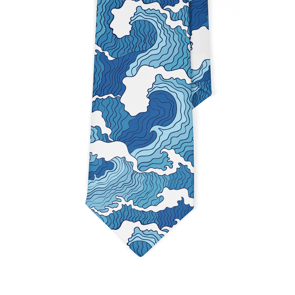 Cravatta con motivo artistico in poliestere con nastro Kanagawa Wave da 8 cm di larghezza_voghion.com