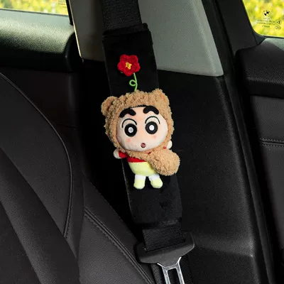 Interior Accessory — Seat belt shoulder pad - red-flower-hat-brown-bag-crayon-shin-chan-black-velvet-shoulder-pads-hand-sewn-no-specifications
