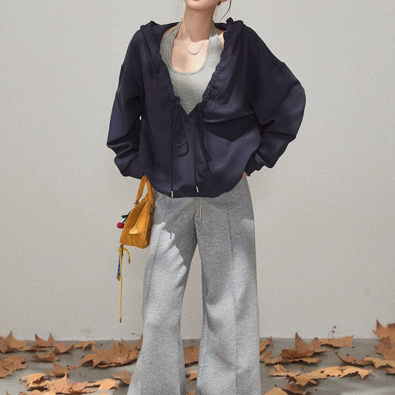 2025新款秋时尚百搭显瘦上衣连帽宽松抽绳卫衣条纹吊带衫两件套女|undefined