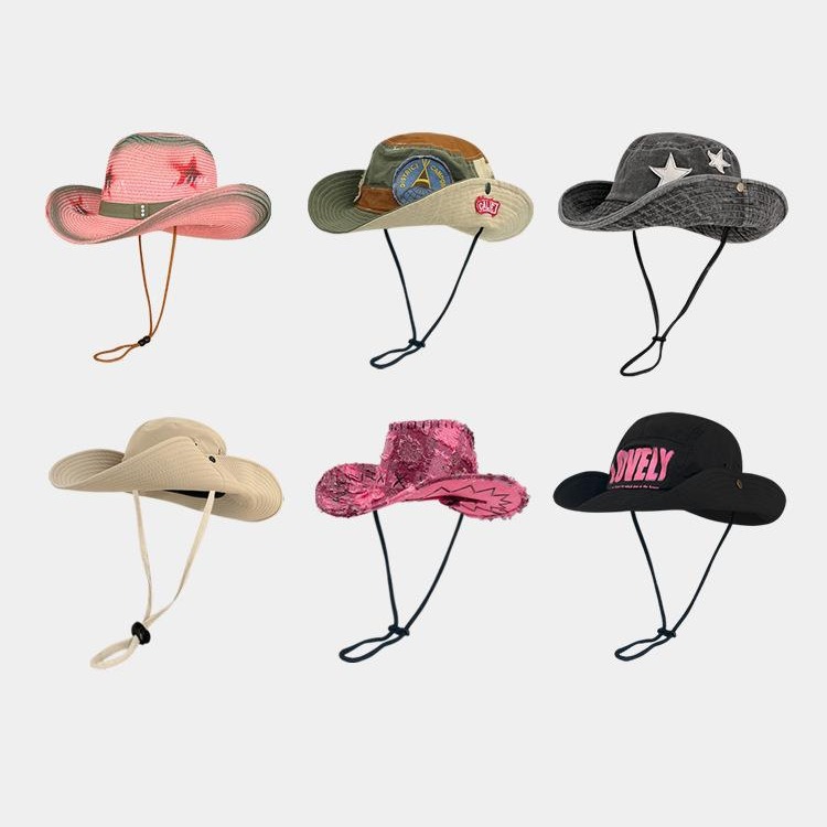 日系戶外露營登山帽子女百搭釣魚遮陽防曬太陽帽男大檐西部牛仔帽