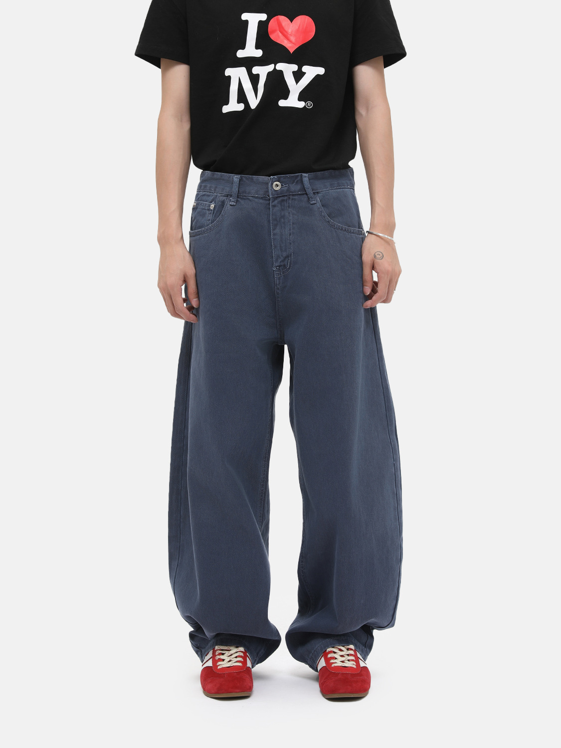 MTLCLOTHES para hombre | Pantalones de cimitarra azul real de estilo coreano, pantalones vaqueros lavados con fregona de pierna ancha y todo fósforo