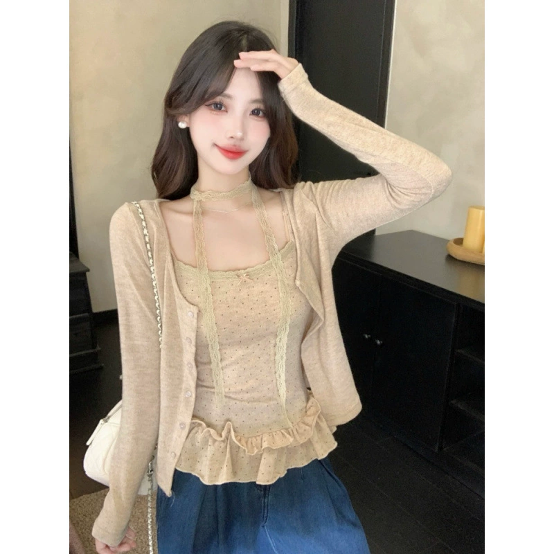 Lace cardigan, set, autumn, plus size, lifting effect