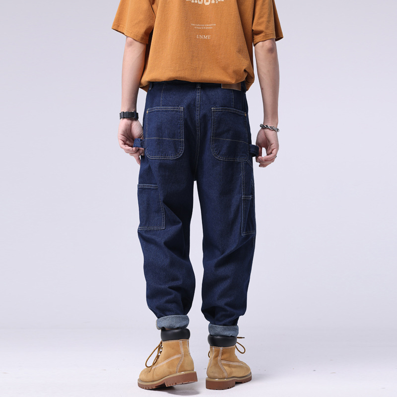 Jeans de travail d'été, pantalons longs lavés amples à tube droit pour hommes, pantalons décontractés suspendus à lisier original de marque cool et élégant dans la rue_voghion.com