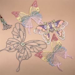 新款 軟紗時尚蝴蝶刺繡布貼 閃光紗珍珠蝴蝶補丁漢服童裝服飾輔料