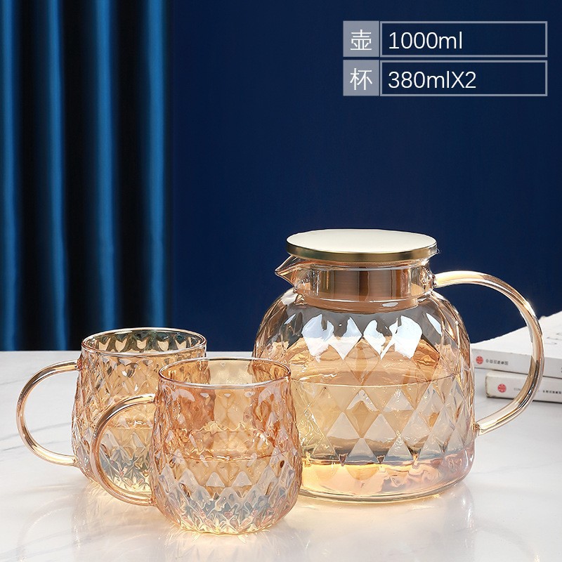 Eliminación de almacenamiento de alta borosilicona tetera de agua fría de vidrio resistente a altas temperaturas tazas de agua set de té de vidrio inventario de artículos solitarios detectados por filtración