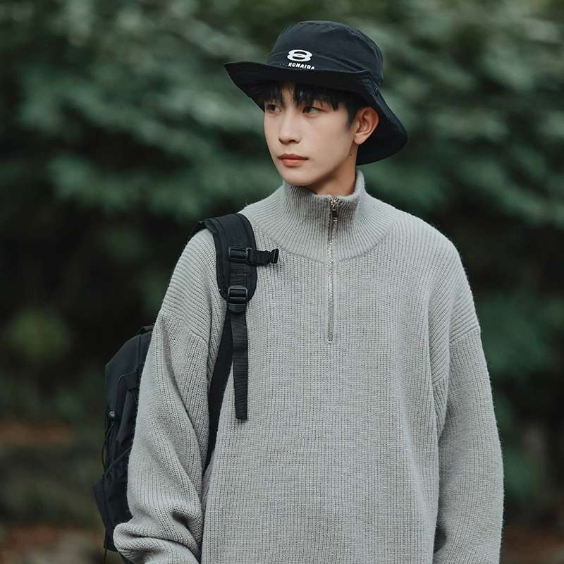 Half-Zip Knitwear Men's Spring & Fall High-Neck Trendy Brand Bottoming Shirt Korean Style Inner Top Casual Couple Knitwear