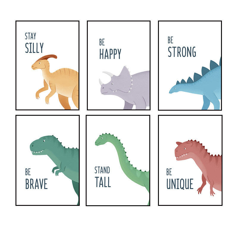 Scandinavian Simple Cute Cartoon Dinosaur Animal Decorative Painting Kidsren's Room Kindergarten Frameless Painting Core Cross-Border Canvas Painting
