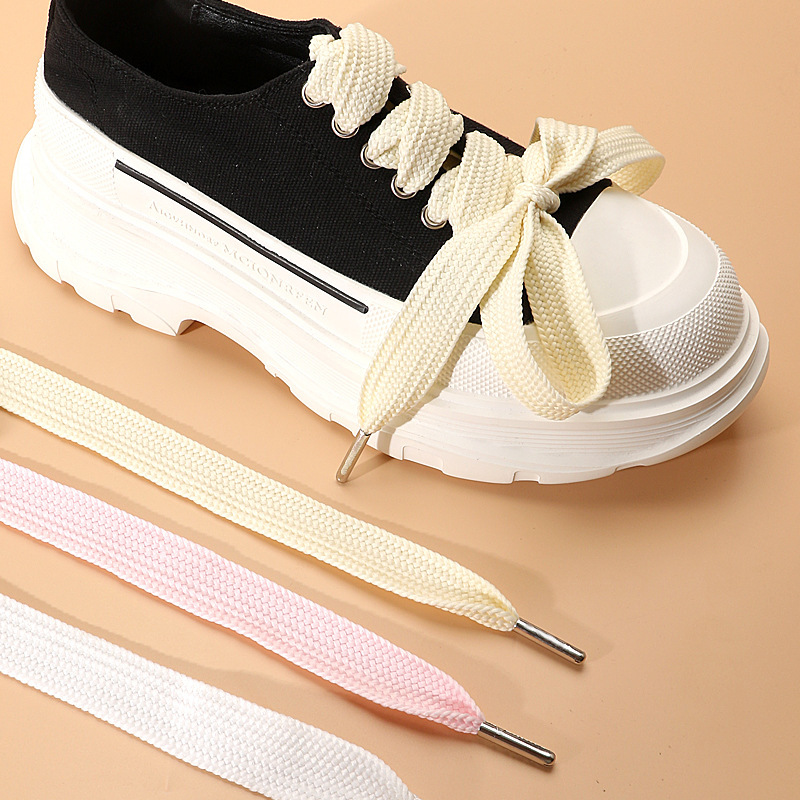 Suitable for Open Smile Sandalwood Same Style Jianci Widened White Black Shoelace Metal Head 2.2cm Wide Shoelace Rope