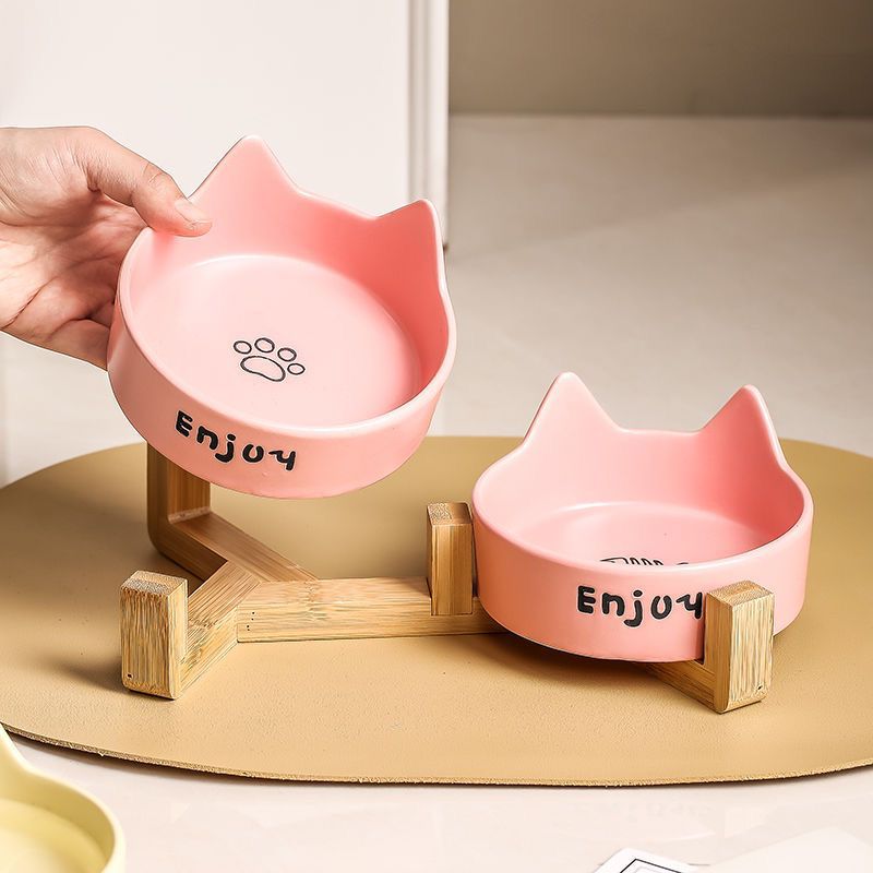 Tazón para gatos Tazón para comida para gatos de cerámica Tazón para mascotas Tazón para beber Tazón para alimentos Tazón para gatos todo en uno Tazón para gatos Tazón para perros No es fácil volcar el cuello